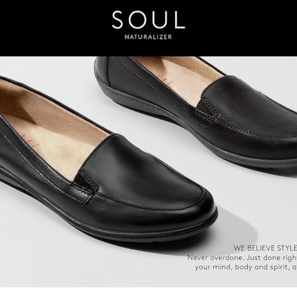 SOUL Naturalizer Women's Black Leather Comfort Loafers Flats 7.5 great for work